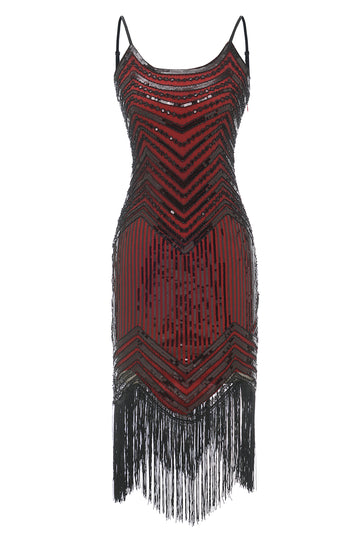 Black Red Spaghetti Straps 1920s Dress
